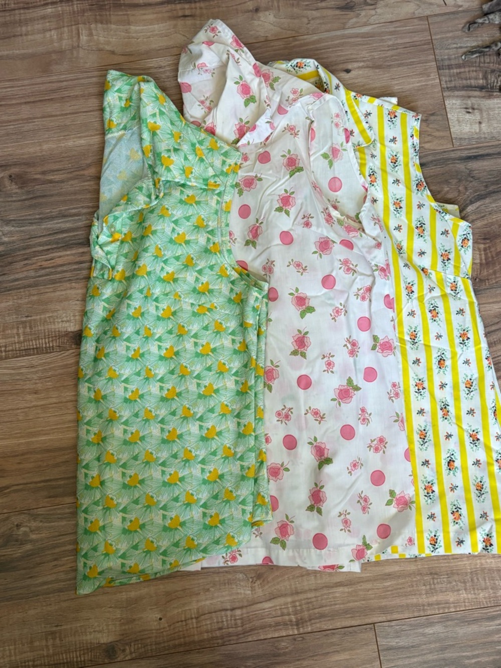 Vintage 70’s Floral & Stripe Sleeveless Tops - Pink, Green, Yellow
